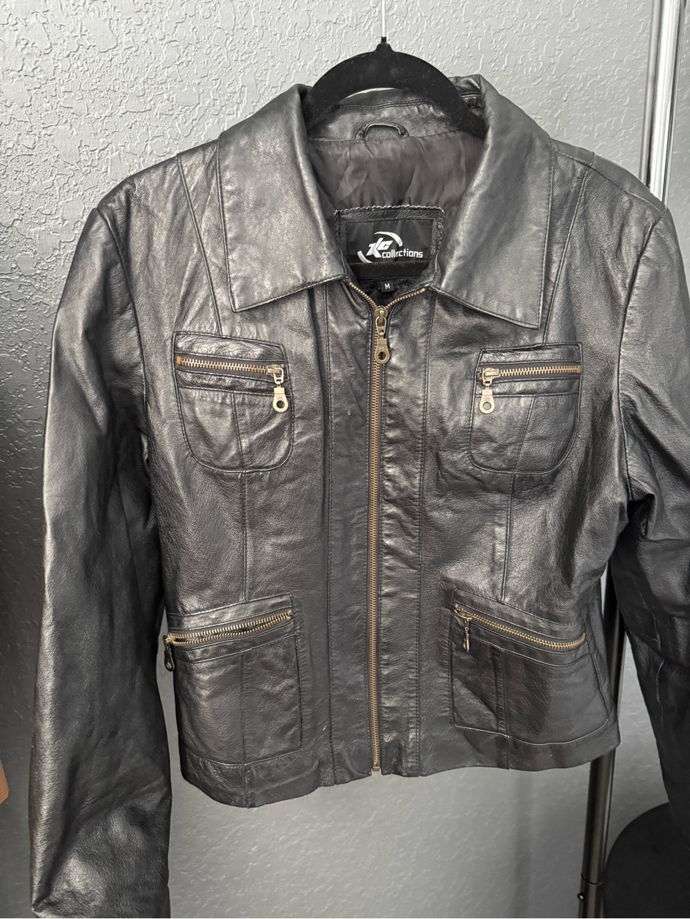 Women’s Black Leather Zip Jacket